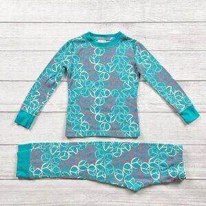 Cherokee Girls Pajamas Teal Peace Print 2pc Set Long Sleeve Waffle XS 4-5